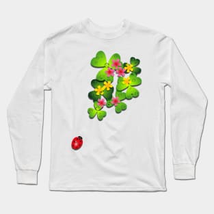 Ladybug with Oxalis  leaves Long Sleeve T-Shirt